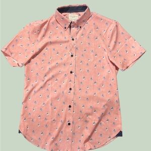 CON.STRUCT Men’s M Pink Sailboat Print Button‎ Up Shirt Slim Fit Stretch